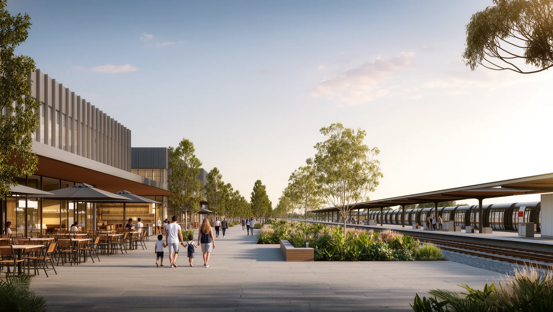 Future local town centre with shops and gathering space